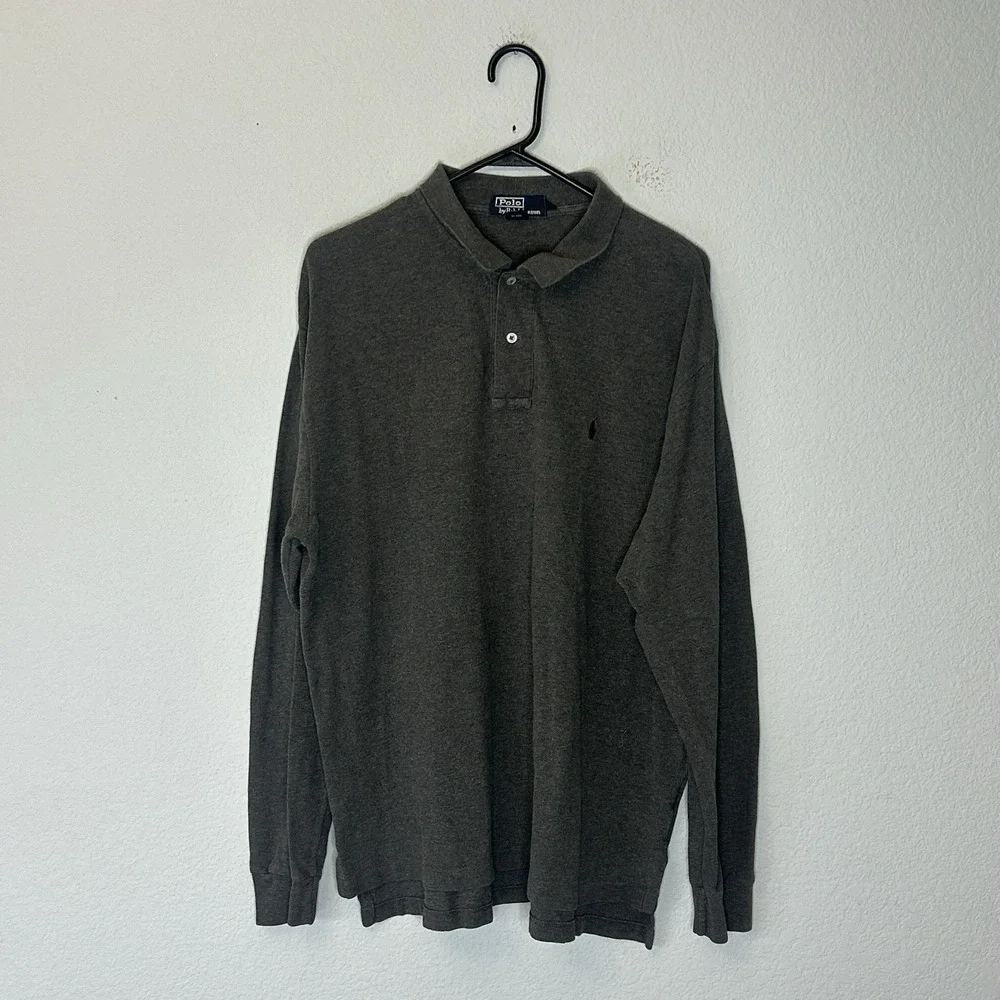 Vintage Polo by Ralph Lauren Dark Gray Long Sleeved Polo Shirt Men's Size XL